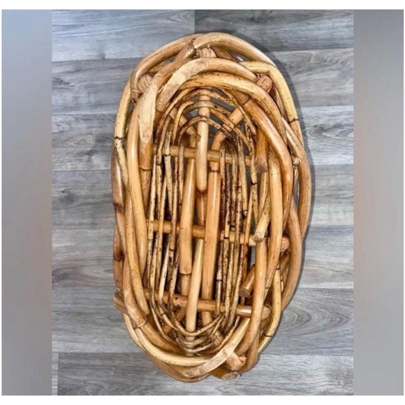 Large vintage Woven‎ Rattan Basket Bamboo Bin Boho Blanket Storage - Picture 8 of 11